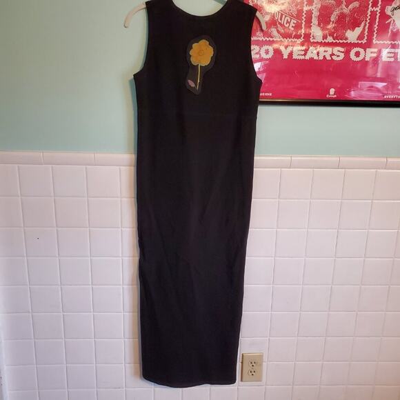 Vintage 90s Black Floral Embroidered Sleeveless Maxi Dress V Neck Cottagecore - Picture 7 of 12